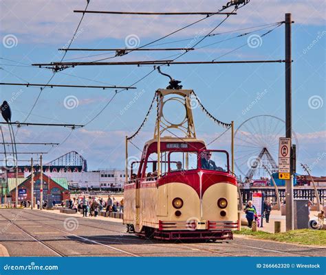 Old Vintage Blackpool Tram on the Promenade of the City Under the Blue ...