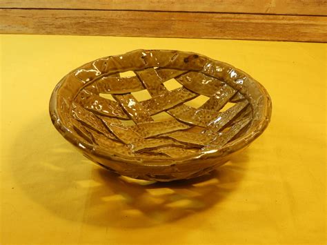 Vintage Ceramic Weave Bowl, Old Rare Brown Woven Design Fruit Bowl Dish ...