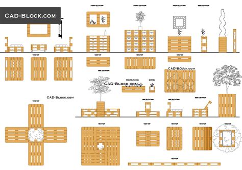 Pallet Furniture AutoCAD blocks for interiors and outdoor design