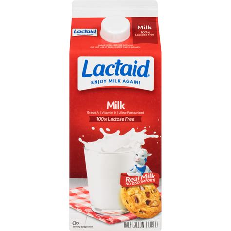 Lactaid 100% Lactose Free Whole Vitamin D Milk, Half Gallon, 64 fl oz ...