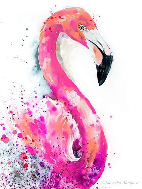 Pink Flamingo Watercolor Painting Print by Slaveika Aladjova - Etsy ...