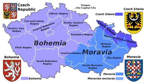 Bohemia, Moravia and Silesia on the map of Czech Republic - Ontheworldmap.com