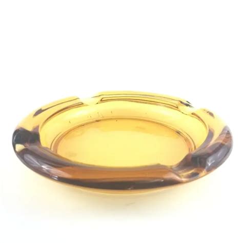 VINTAGE LIGHT AMBER Mid Century Modern Glass Heavy Round Cigar Ashtray 8"D $19.97 - PicClick