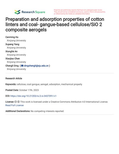 (PDF) Preparation and adsorption properties of cotton linters and coal- gangue-based cellulose ...