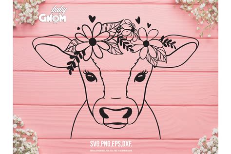 Cow SVG file, Cow with Flower Crown SVG, Cow cut file, Anima (751534 ...