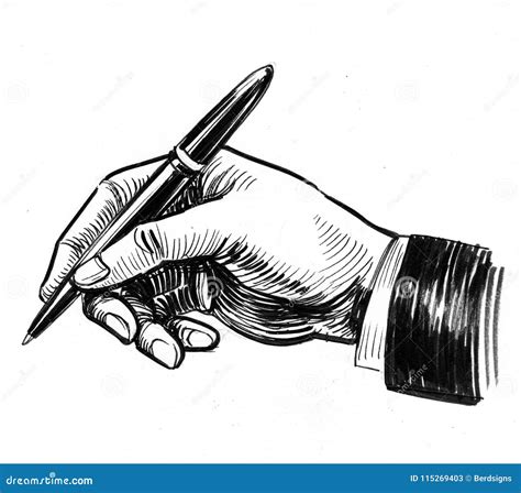 Hand with pen stock illustration. Illustration of write - 115269403