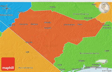 Political 3D Map of Columbus County