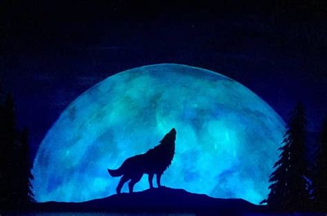 Wolf Moon Painting Original Art Glow in the Dark Night Sky - Etsy ...