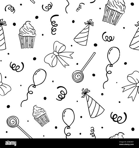 Birthday pattern. Party background. Hand drawn seamless pattern Vector illustration Stock Vector ...