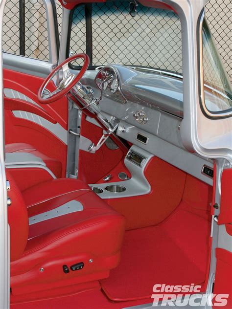 1956 ford f100 pickup truck upholstered leather interior red silver ...