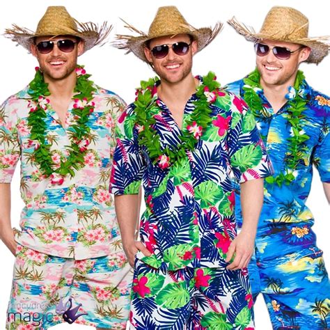 Hawaiian Party Guy Fancy Dress Costume Shirt Shorts Straw Hat Mens Luau Bbq Lot | Hawaiian party ...