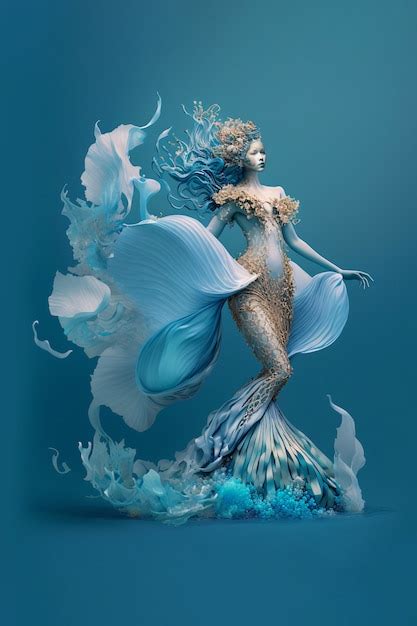 Full shot beautiful mermaid posing underwater | Premium AI-generated image