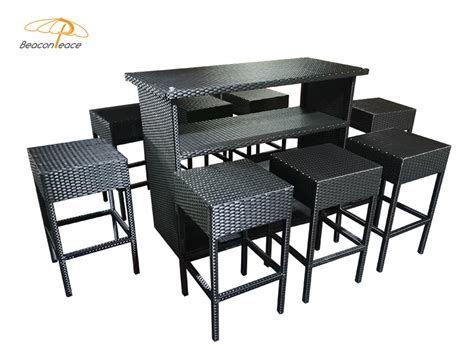 OEM Garden Bar Glass Top Wicker Outdoor Bar Furniture Manufacturer