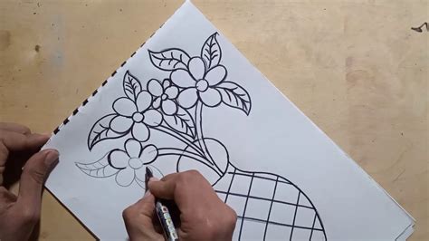 رسم مزهرية// طريقه رسم مزهرية ورد بالقلم بالرصاص وألوان الشمع 🌳Draw a flower vase step by step ...