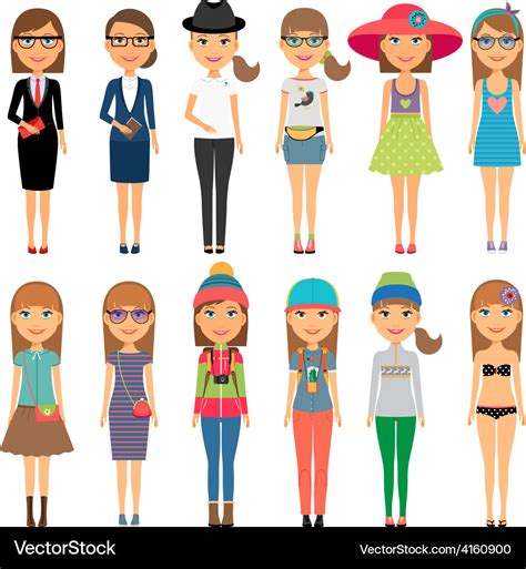 Cutie cartoon fashion girls in colorful clothes Vector Image