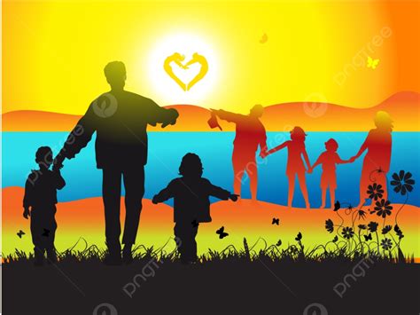 Happy Family Walks On Nature Background, Illustration, Son, Activity Background Image And ...