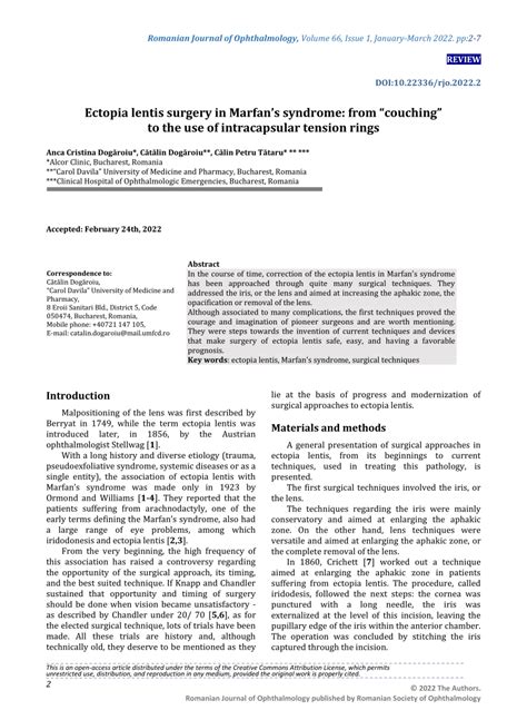 (PDF) Ectopia lentis surgery in Marfan's syndrome: from "couching" to the use of intracapsular ...