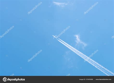 Airplane Blue Sky Clouds Condensation Trails Germany — Stock Photo © thomas_koschnick.gmx.de ...