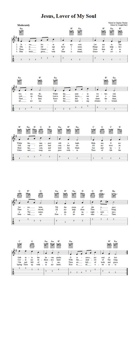 Jesus, Lover of My Soul: Chords, Sheet Music, and Tab for Guitar with Lyrics