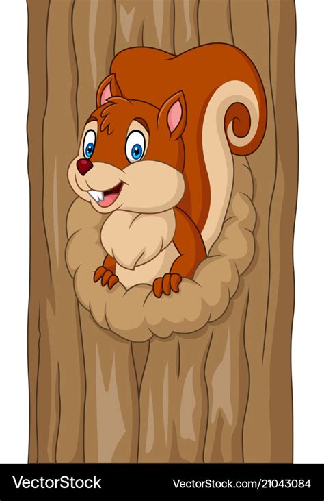 Cartoon squirrel in the tree hole Royalty Free Vector Image