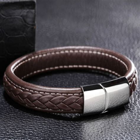 Mens Personalised Leather Strap Steel Bracelet By EVY Designs