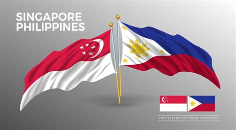 Singapore and Philippines flag poster. realistic country flag style ...