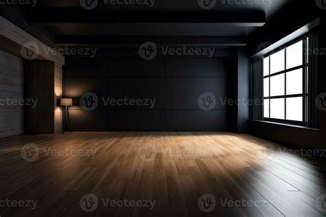 Empty room with black wall background wooden floor living room 3d rendering. 23381293 Stock ...