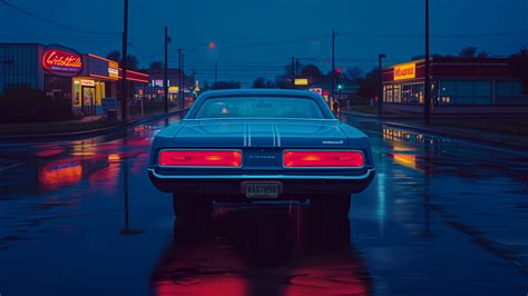 Muscle Car Night Road 4K #250j Wallpaper PC Desktop