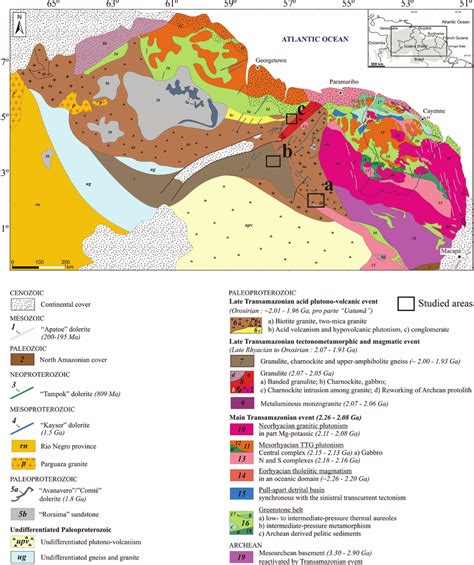 -Geological sketchmap of the Guiana Shield, after Delor et al. (2003a ...