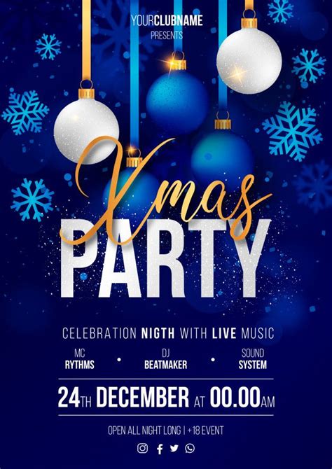 Realistic Christmas Party Poster Ready to Print Free Vector | Christmas party poster, Party ...