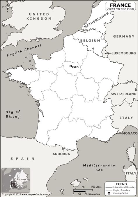 France Outline Map | France Outline Map with State Boundaries