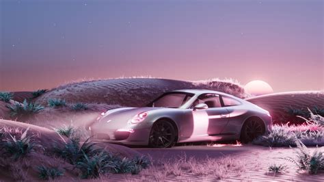 Porsche 911 Wallpaper 4K, Pink aesthetic, CGI, Surreal