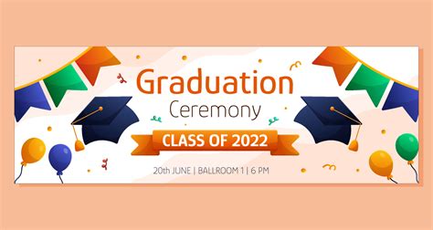 Graduation ceremony horizontal banner with colorful garlands, cap and ...