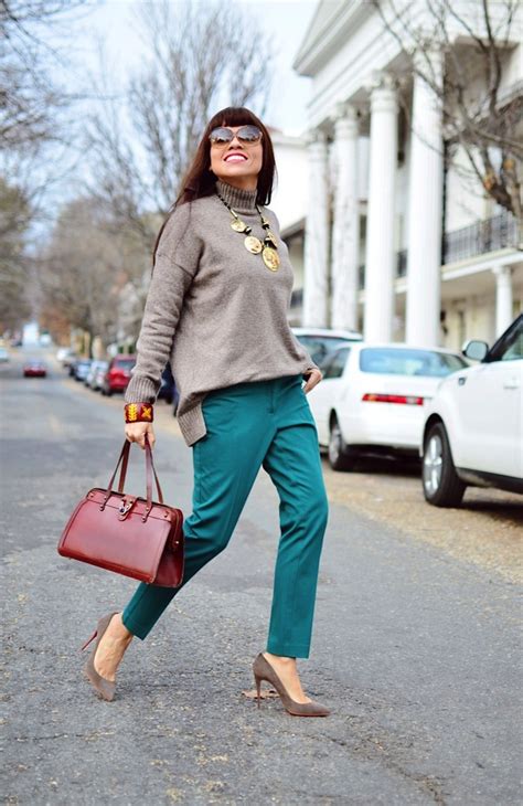 Taupe With Teal and Statement Accessories | Taupe outfit, Taupe shoes, Color outfits