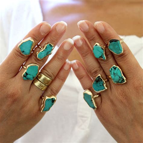 Raw Turquoise Ring, Turquoise Ring, Boho Turquoise Ring, Gold Stacking - Inbal Mishan Jewelry