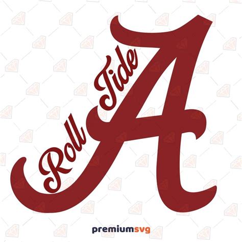 the letter logo is red and has an ornate font that reads,'roll tide