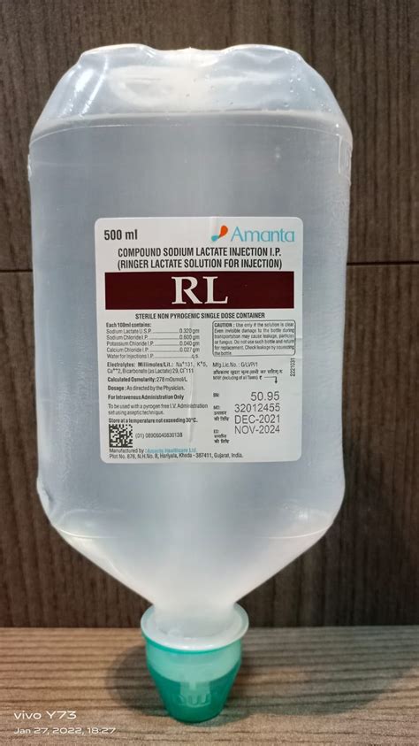 Sodium Lactate IV Fluid RL Infusion, Packaging Size: 500 Ml, 55% OFF