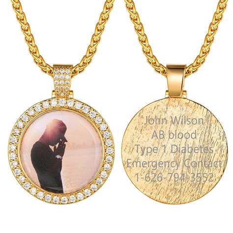 Gold Plated Personalized Custom Round Pendant Lettering Photo Necklace