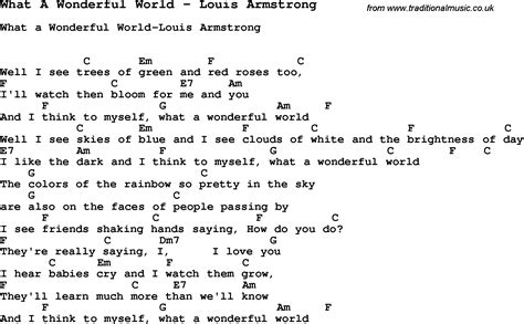 Song What A Wonderful World by Louis Armstrong, song lyric for vocal ...