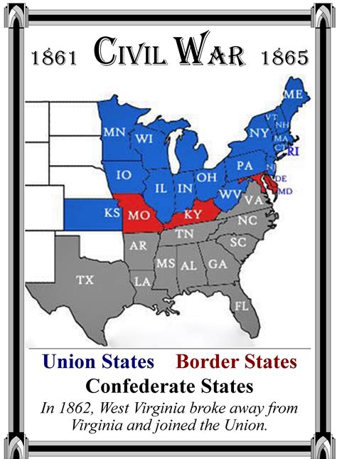 Civil War - Map of Confederate & Union States - HistoryMugs.us