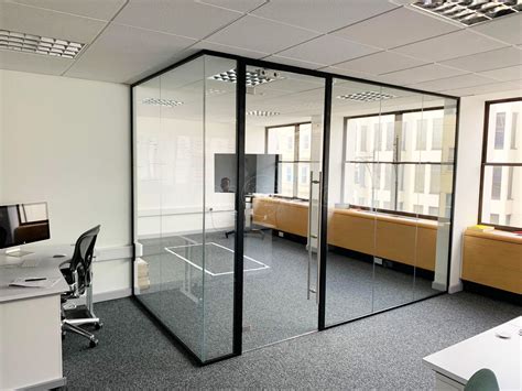 Acoustic Glass Partition with Framed Door in Black RAL 9005 for Acquia Inc in Brighton, East ...