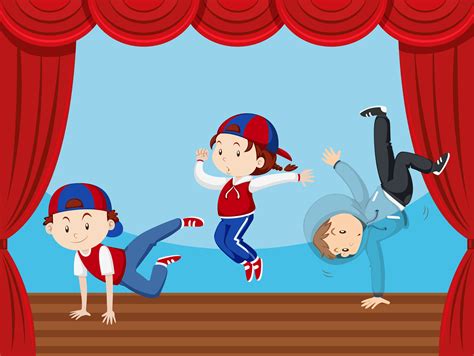 Three kids dancing on stage 430942 Vector Art at Vecteezy