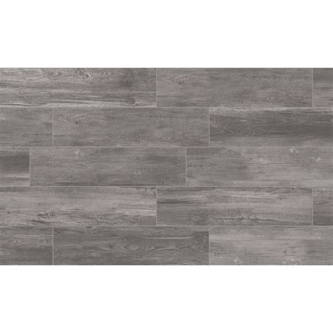 Style Selections Woods Graphite 6-in x 24-in Glazed Porcelain Wood Look Floor Tile in the Tile ...