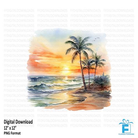 Beach Sunset Clipart, Beach Sunset Png, Watercolor Beach Sunset, Sunset ...