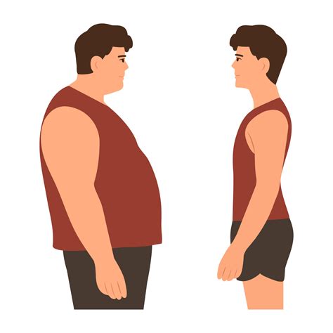 Young man with overweight and slim body in sportswear. Before and After ...