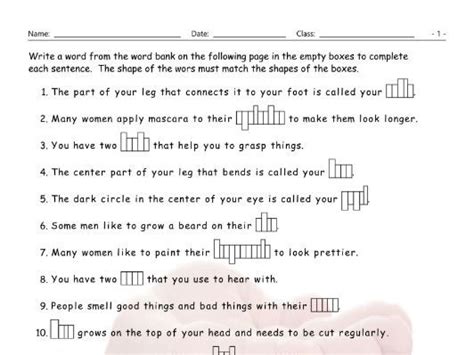 Body Parts Sentence Shapes | Teaching Resources