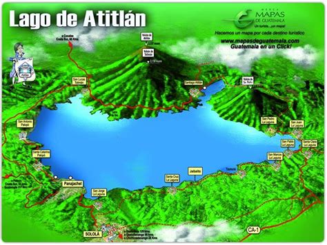 Mapa del Lago Atitlan | Panajachel, Lago de atitlán, Lago