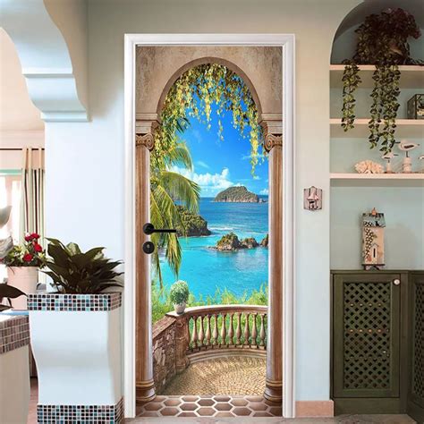 Free shipping HOT Corridor Sea Door Wall Stickers DIY Mural Bedroom Home Decor Poster PVC ...