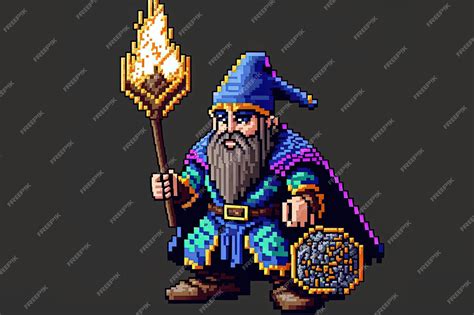 Premium AI Image | Pixel art wizard character for RPG game character in retro style for 8 bit game