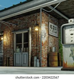 Abandoned Vintage Gas Station Night Stock Illustration 2203422567 ...